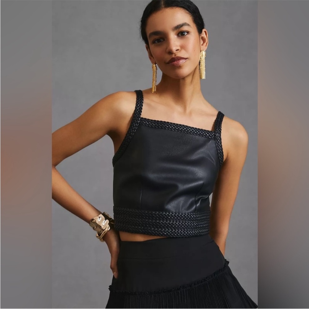 Pilcro Black Leather Crop Top